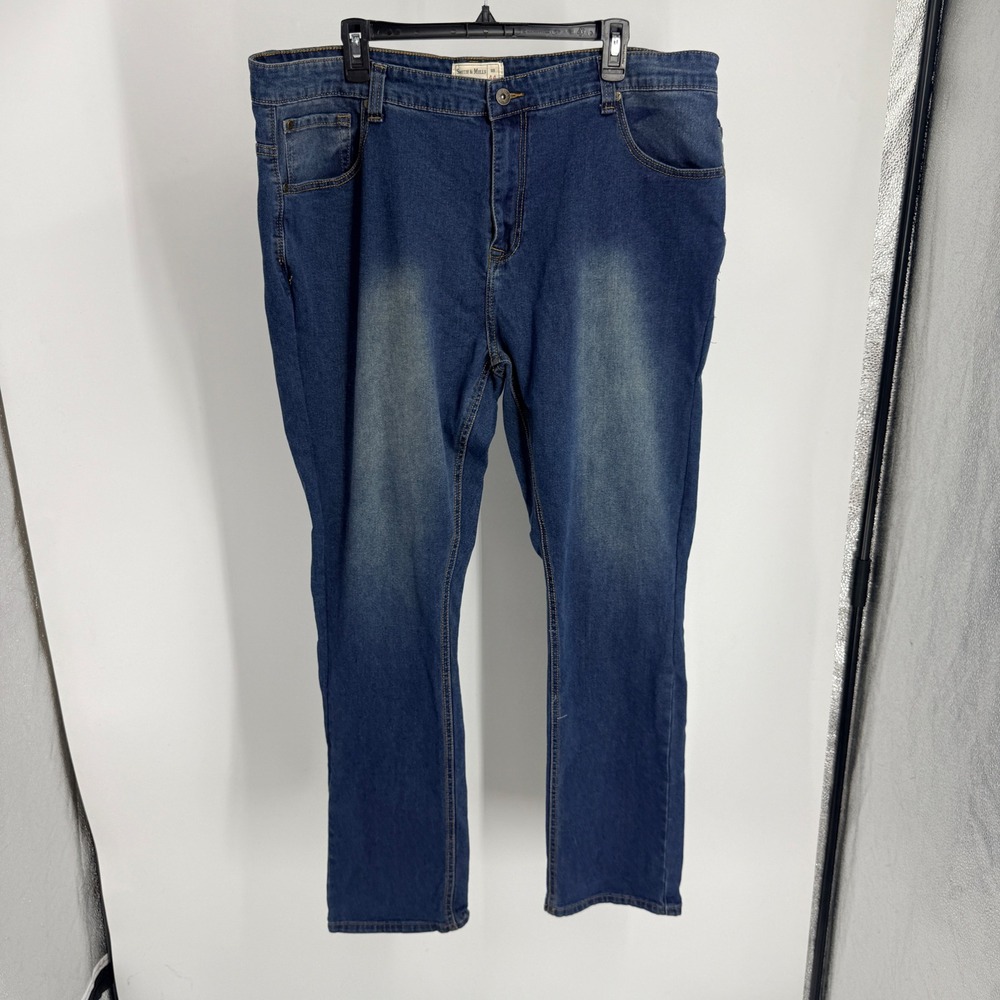 Smith & Mills Mens Straight Leg Medium Wash Stretch Denim Jeans 44x32 Blue